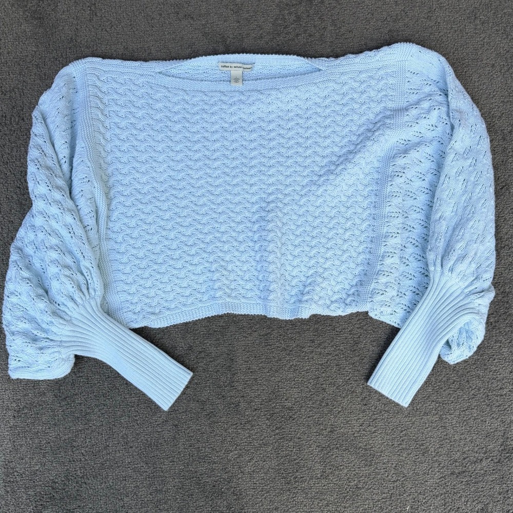 Cotton by Autumn‎ Cashmere Light Blue Cable Knit Cropped Bolero Shrug Sweater L